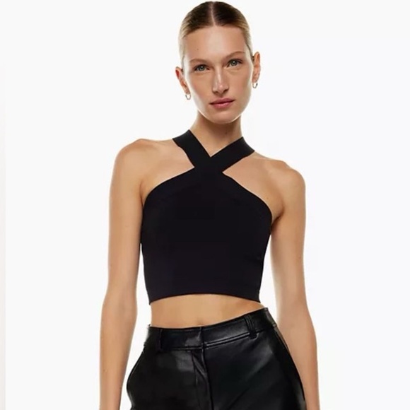 Aritzia Babaton Sculpt Knit Criss Cross Tank Black size Small $58 - Picture 1 of 13